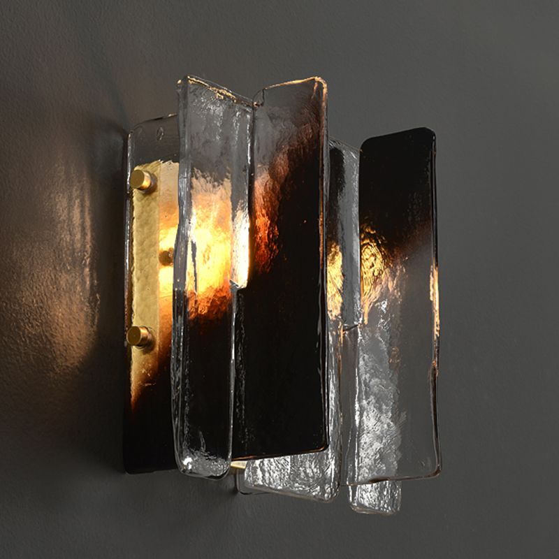 Modern Metal Wall Sconce Geometric Shape Wall Light with Glass Shade for Bedroom