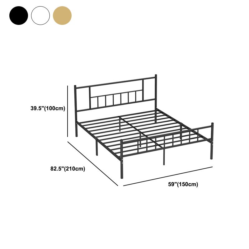 Contemporary Metal Standard Bed, Open-Frame Rectangular Headboard Bed
