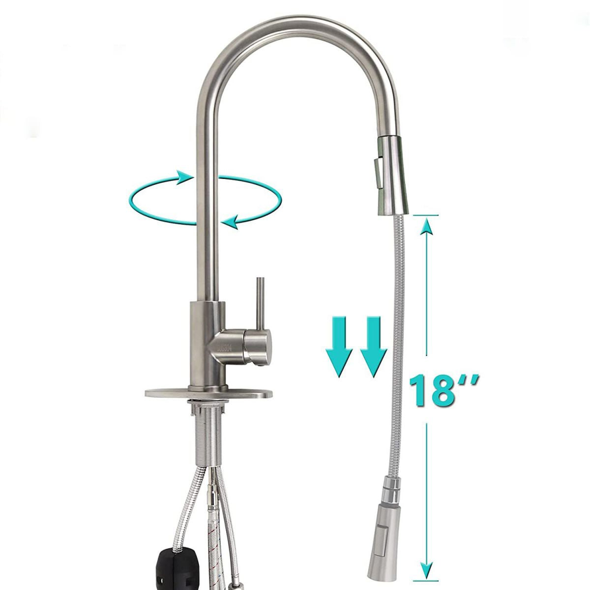 304 Stainless Steel Kitchen Faucet 3-Function Spray High Arc with Pull down Sprayer