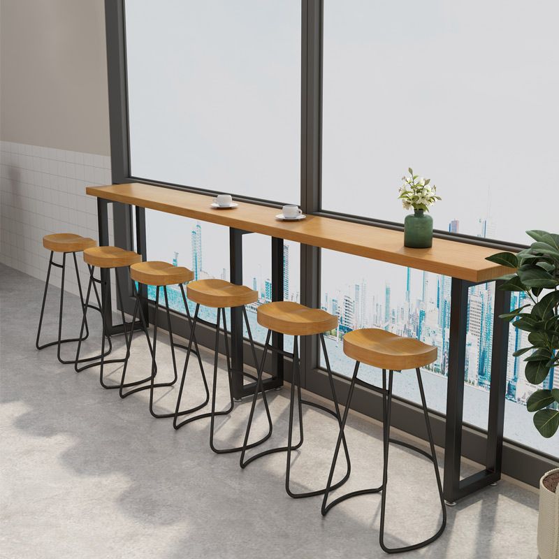 Kitchen Natural Finish Solid Wood Pub Table with Black Metal Frame