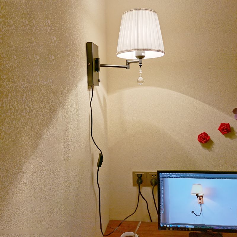 Sitting Room One Head Wall Sconce Cloth Lampshade Adjustable Wall Mounted Light Fixture