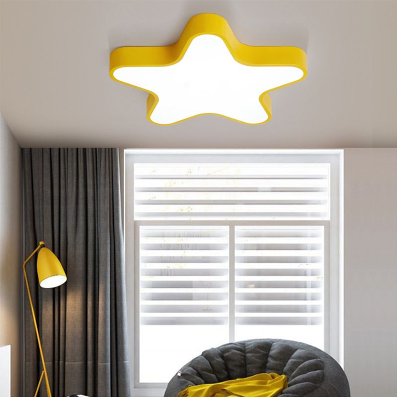 Modern Creative Macaron LED Ceiling Light Wrought Iron Star Flush Mount with Acrylic Shade