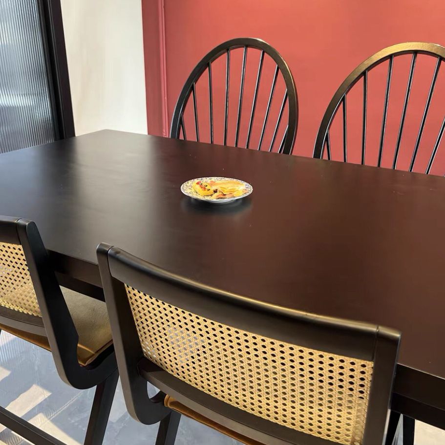 Rectangle Casual Dining Table Solid Wood Fixed Table with 4 Legs