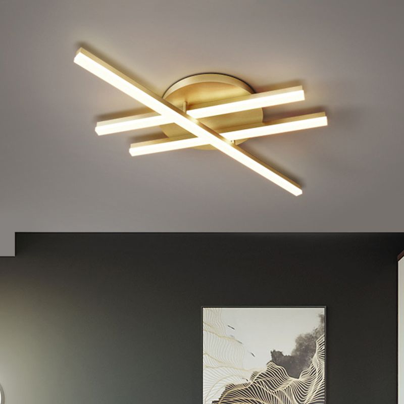 Linear Flush Mount Ceiling Light Minimal Acrylic LED Gold Lighting Fixture in Warm/White Light for Bedroom