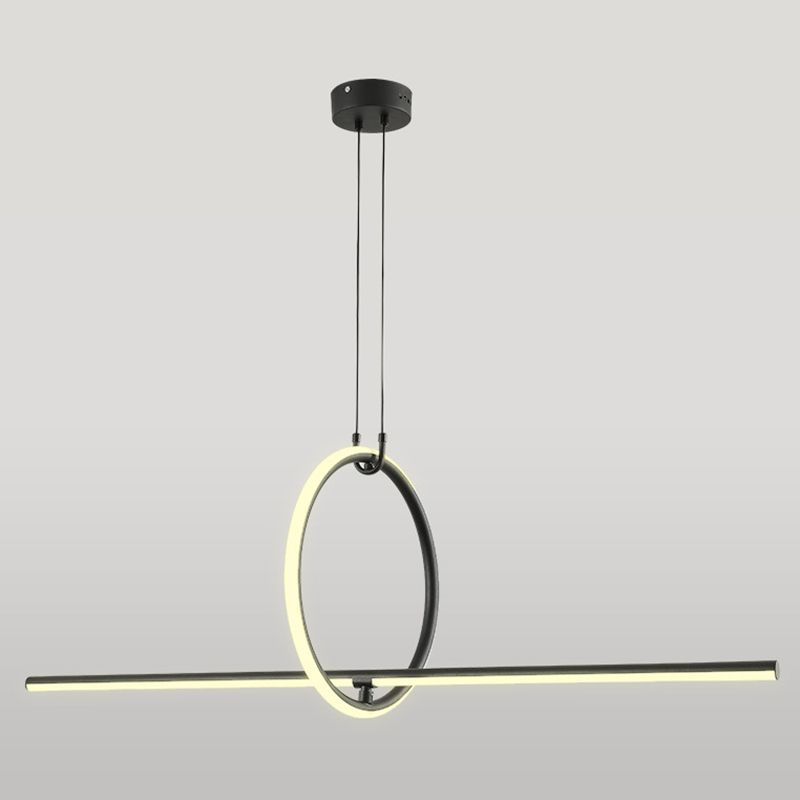Modern Minimalism Black Linear Island Pendant Lighting LED Metal Island Ceiling Light for Living Room