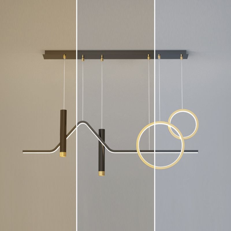 Luce a sospensione per isola a led nera e oro in moderna luce del soffitto in ferro battuto con lampada in alluminio