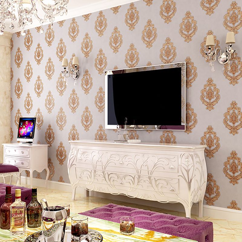 Vinyl Victorian Damask Wallpaper 33' x 20.5" Classic Non-Pasted Floral Wall Decor