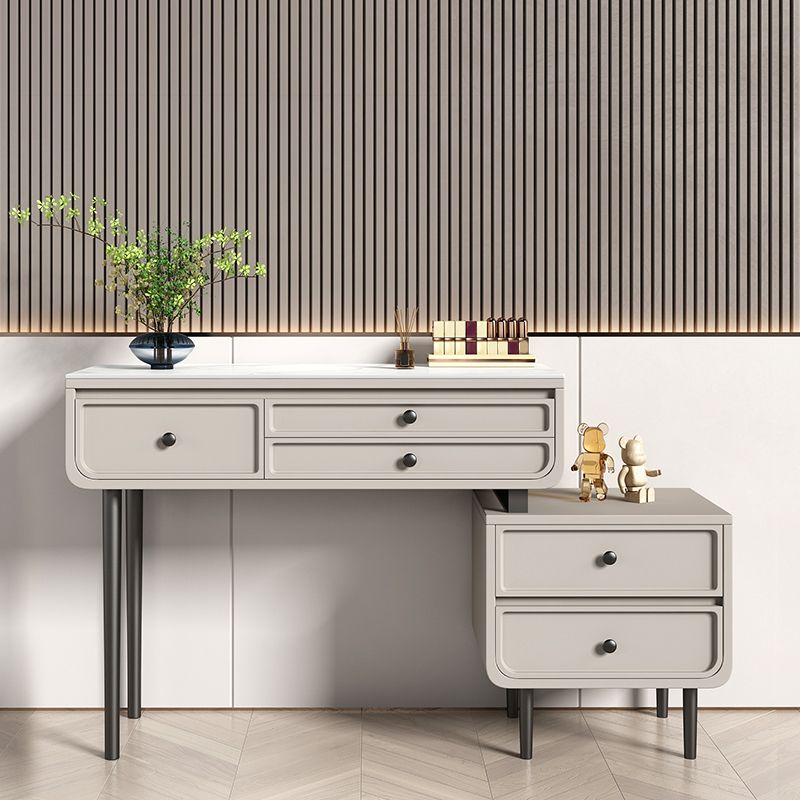 Wood and Metal Vanity Table in Grey/White 5 Storage Drawers Makeup Desk