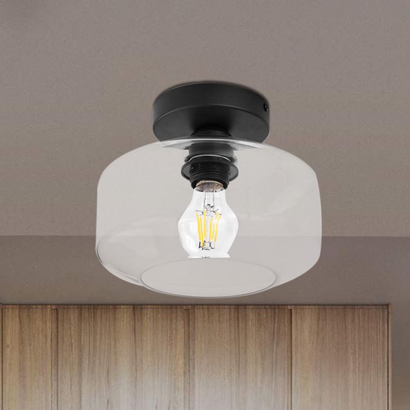 Abat-jour tambour à 1 lumière, semi-encastré, support de plafond industriel en verre noir transparent/ambre pour foyer