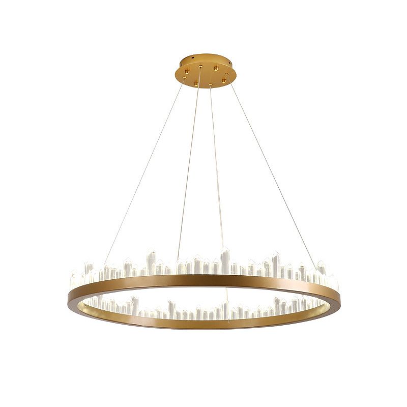Circle Chandelier Lighting Contemporary Cut Crystal LED Gold Hanging Light Kit in Warm/White Light, 16"/23.5"/31.5" Wide