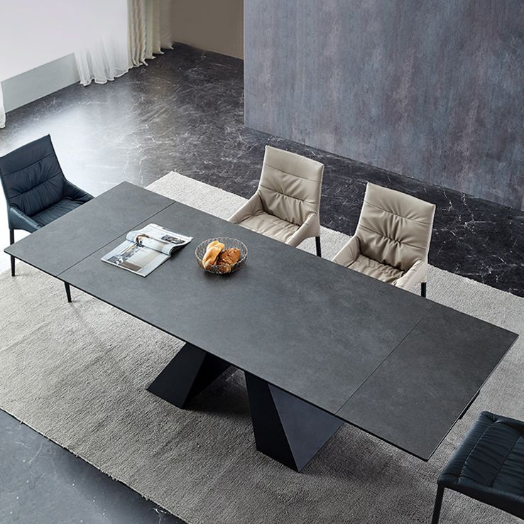 Modern Rectangular Dining Table Stone Top Dining Table with Double Pedestal