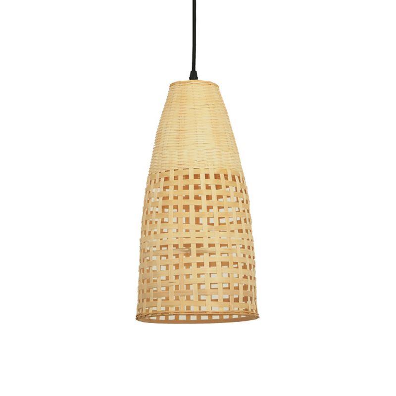 Pendentif de plafond chinois 1-Bulb avec un pendentif de chute allongé à la teinte bambou beige pour restaurant