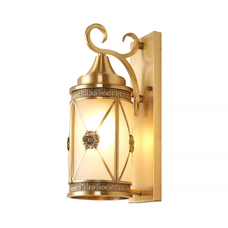 Gold Lantern Sconce Light Traditional 1 Head Metal Wall Lighting Fixture for Hallway
