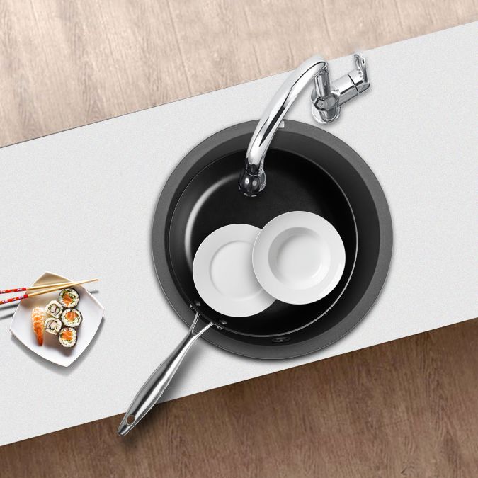 Modern Granite Single Bowl Sink with Basket Strainer Kitchen Sink