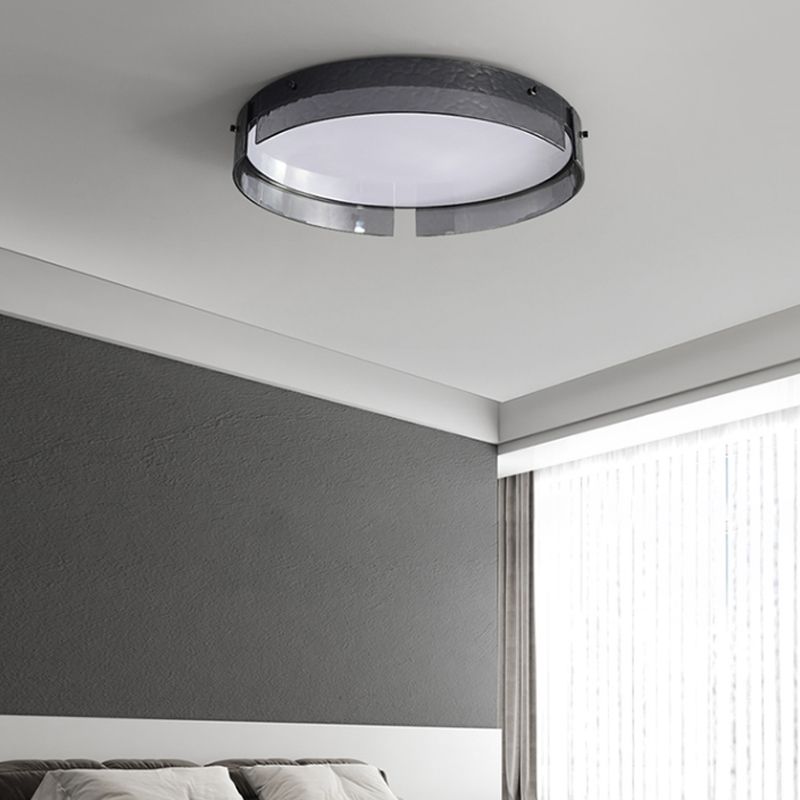 Modern Style Ceiling Mount Light LED Round Black with Glass Shade for Bedroom