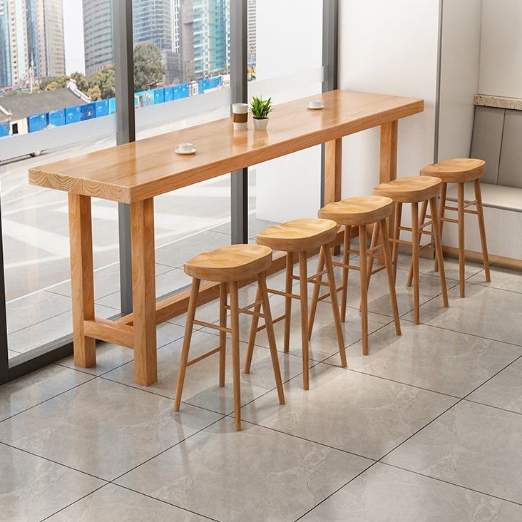 1/5/6/11 Pieces Modern Bar Table Set Rectangle Pine Wood Top Bistro Set with Footrest