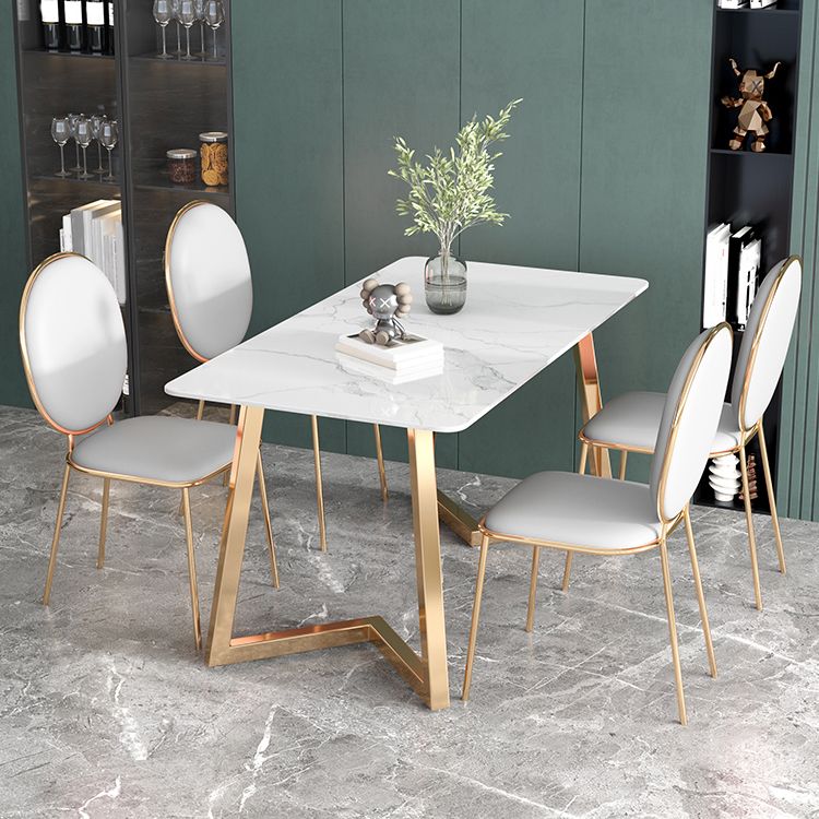Glam Iron Dinette Set 1/2/5 Pieces Rectangle Dining Table Set with White Sintered Stone