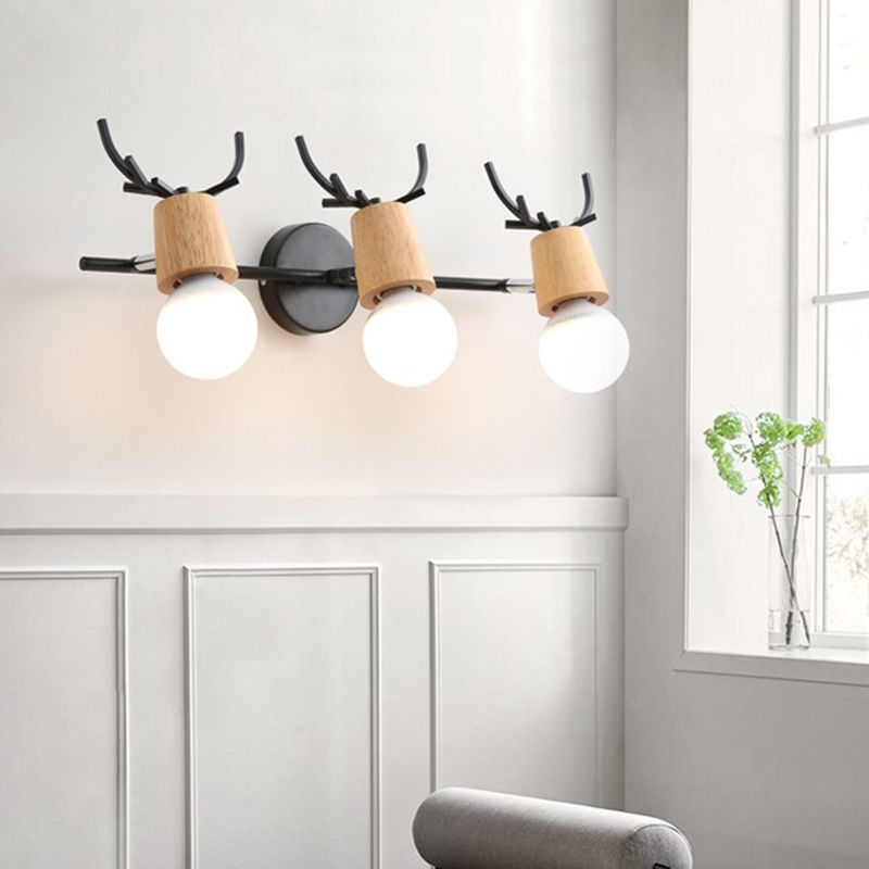Noordse stijl eenvoud houten wandlamp metalen gewei ontwerp open lamp sconce licht voor slaapkamer