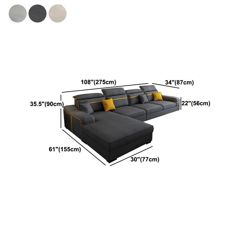 Scandinavian Removable Cushions Sloped Arms Sectionals for Living Room