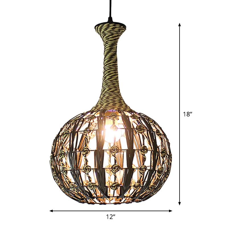 White House/Dome/Bell Hollowed Pendant Lamp Coastal 1-Light Rattan Suspended Lighting Fixture for Dining Room