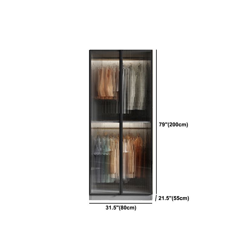 Glass and Wood Wardrobe Cabinet Modern Hinged Wardrobe Armoire