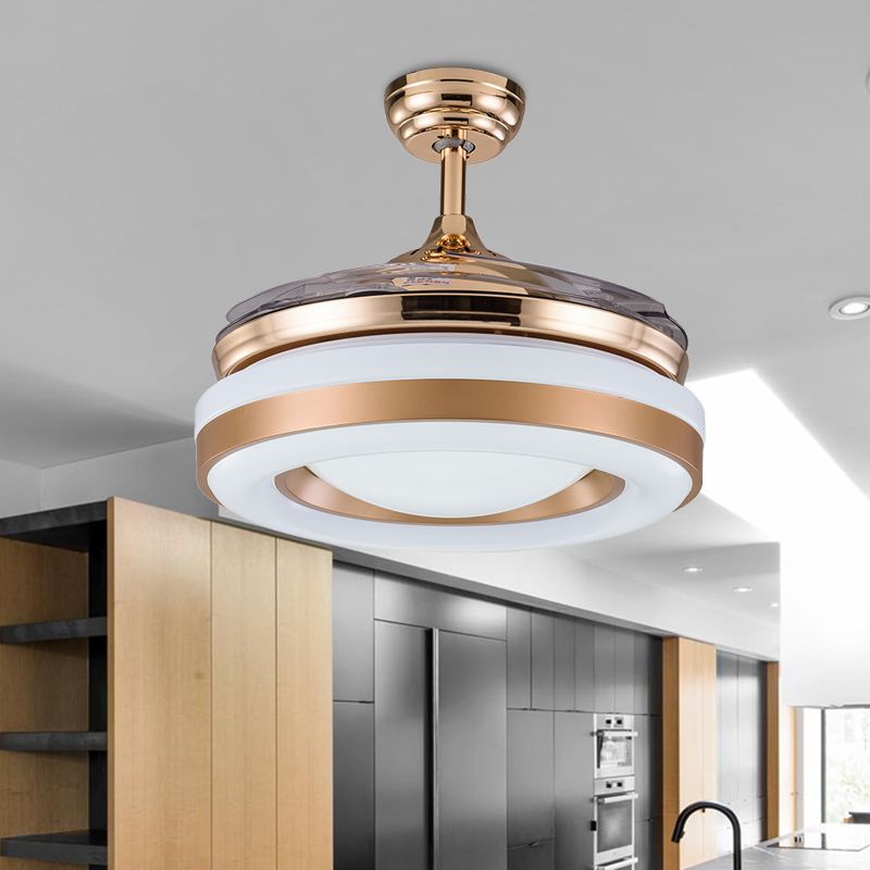 Silber/Gold LED Semi Flush Mount Leichte moderne Metallrunde 4 Klingen Hängende Lüfterlampe mit Fernbedienung, 36 "/42" breit