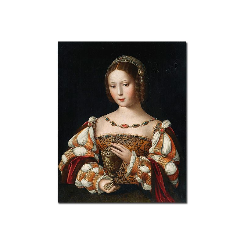 Noblewoman Portrait Painting Textured Retro Style Home Canvas Wall Art in Dark Color
