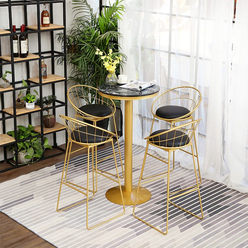 Glam Gold Iron Bar Table 21.6"W Round Top Marble Bistro Table for Breakroom