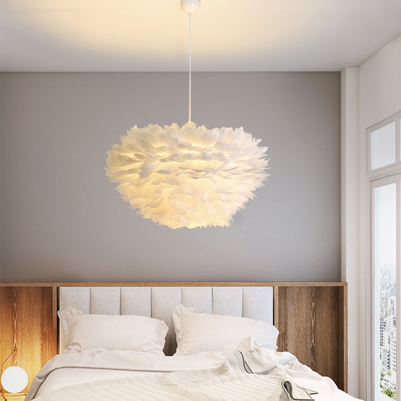 Shaded Bedroom Chandelier Light Fixture Feather Simplistic Ceiling Pendant Light
