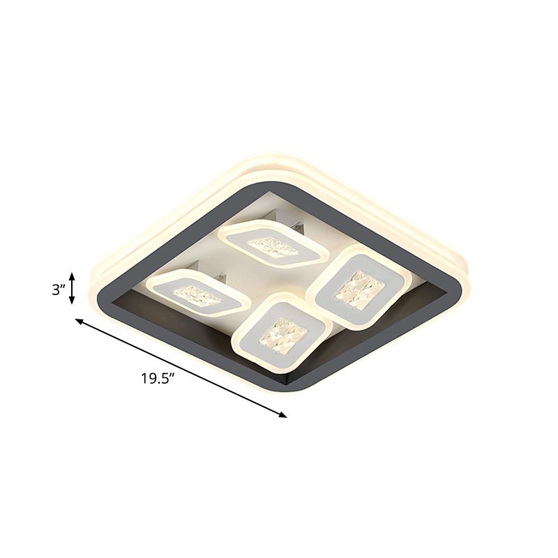 Black 4 - Square Flush Mount Lighting Modernst LED Acrilico Light Fixture con Frame