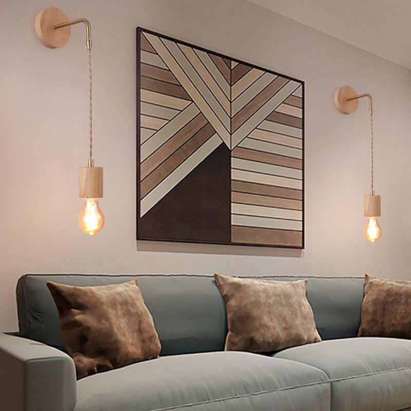 Modern Adjustable Sconce Light Fixture Wood 1-Light Wall Sconces for Bedroom