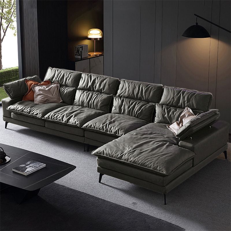 Modern Faux Leather L-Shape Sofa with Pillow Top Arm for Living Room