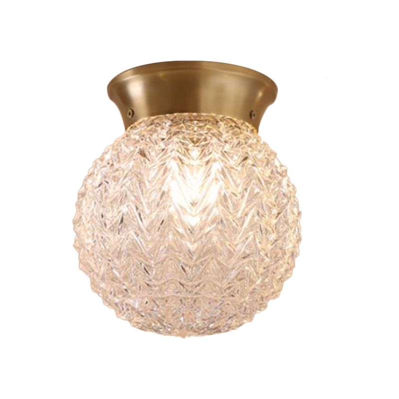 Water Glass Globe Ceiling Lighting Colonial 1 Head Bedroom Flush Mount Light Fixture in Brass