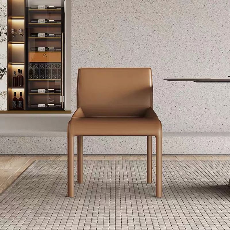 Designer Style Leather Dining Room Side Chair Solid Back Single Dining Chair