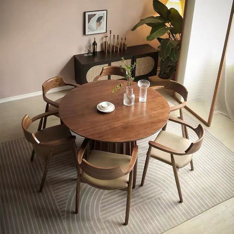 Pine Solid Wood Pedestal Table Brown Round Dining Room Kitchen Table