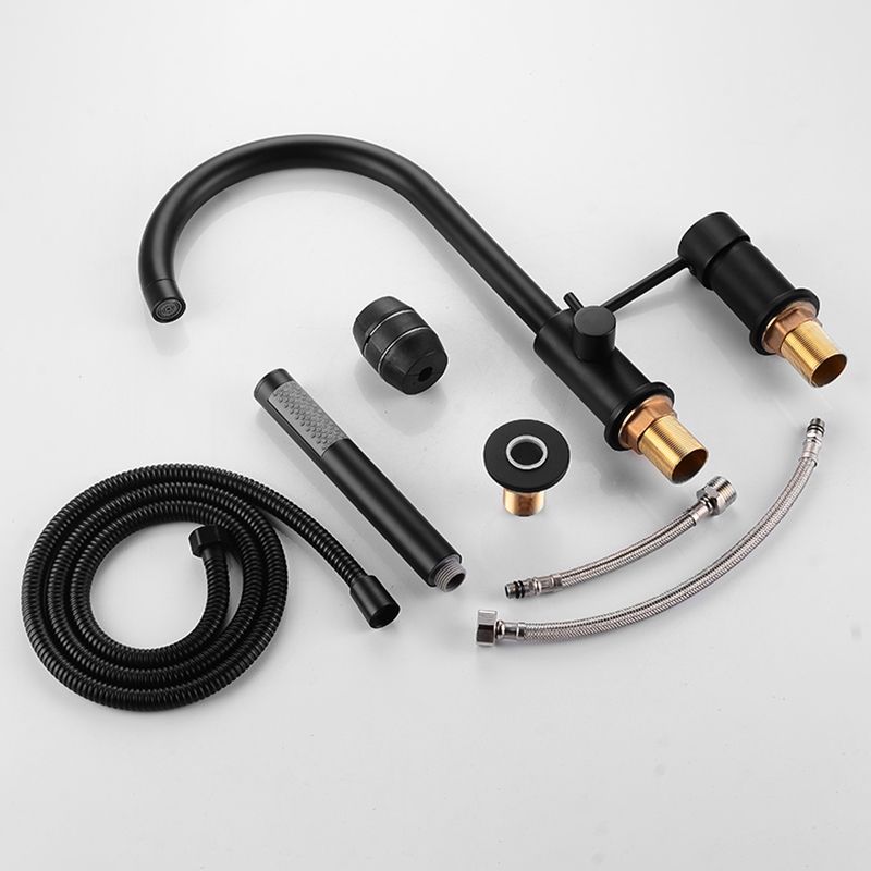 Modern Deck Mounted Metal Tub Filler Gooseneck Faucet in Black/Gold/Silver