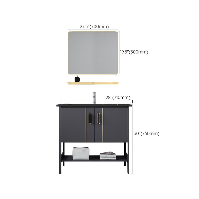 Single Sink Vanity Shelving Included Metal Frame 2 Doors Freestanding Modern Vanity