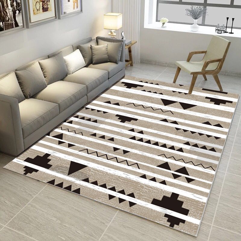 Bold Multi Color Matrix Rug Polyester Modern Area Carpet Non-Slip Pet Friendly Stain Resistant Rug for Living Room