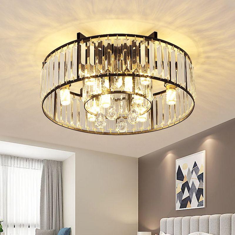 Round Iron Frame Flush Mount Light Modern 7/13-Light Ceiling Light Halterung mit Crystal Draping