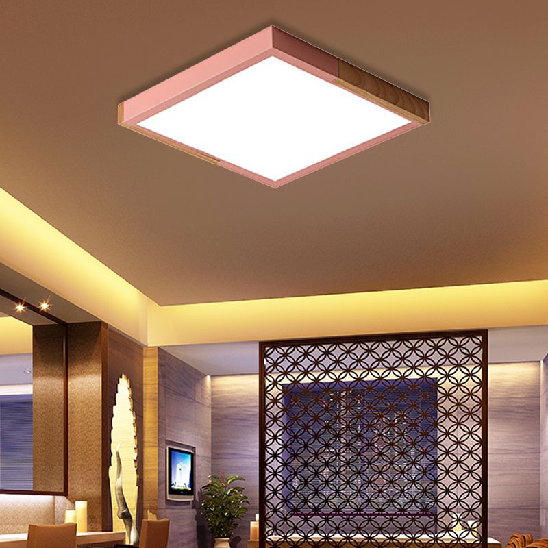 Gesplitst vierkant inbouwlicht Scandinavisch metaal Groen/wit/zwart-hout LED-plafondverlichting in wit/warm/3 kleuren licht, 16"/19,5" breed
