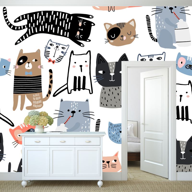 Multicolored Kitten Mural Decal Water-Proof Cartoon Baby Room Wall Decor on White
