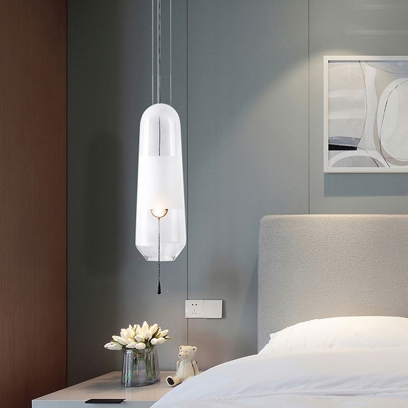 1 Bulb Bedroom Down Lighting Postmodern Black Hanging Pendant with Capsule Clear/Smoke/Amber Glass Shade