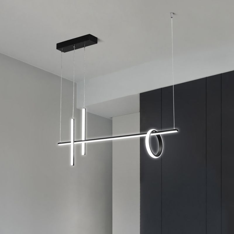 Acrylic Linear Ceiling Pendant Light Simple Black LED Hanging Island over Island