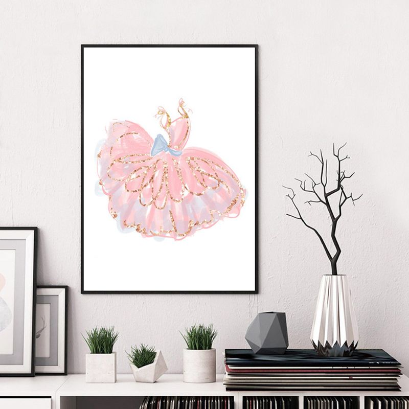 Glam Dancing Dress Graphic Wrapped Canvas Kids Style Textured Wall Art Decor in Pink