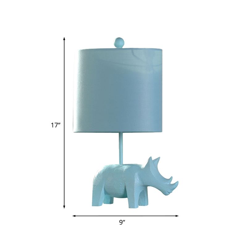 Cartoon 1 Bulb Table Lamp Pink Elephant/Peacock Blue/Yellow Rhinoceros Nightstand Light with Drum/Flared/Chevron Fabric Shade