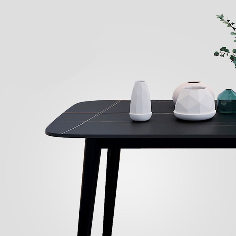 Rectangle Black Base Dining Table Modern Stone 4 Iron Legs Table