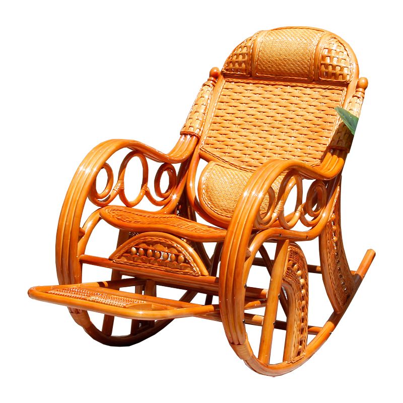 Traditional Rocking Chair Rattan Spindle Backrest Built-in Armrest Indoor Rocking Chair