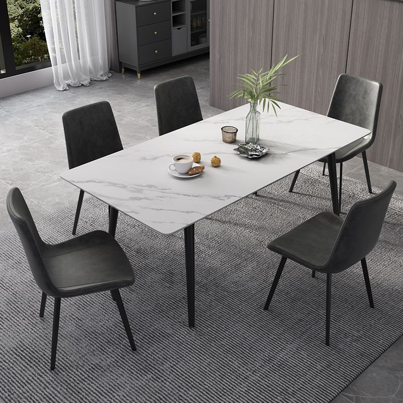 Mesa de comedor de rectángulo industrial de metal mesa de piedra sinterizada con piernas negras
