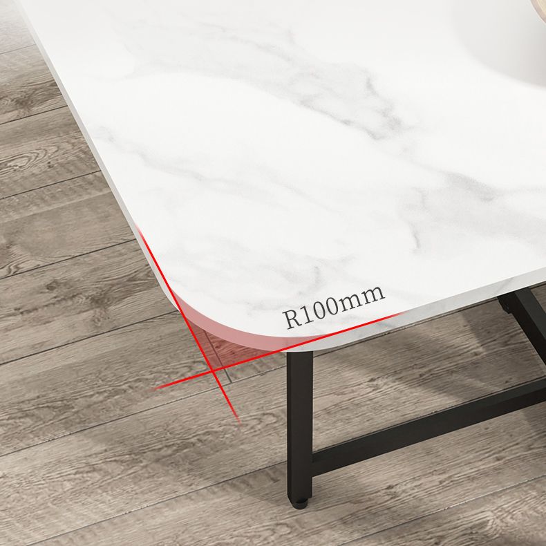 Modern Folding Dining Table Rectangle Wooden Top with Black Metal Base