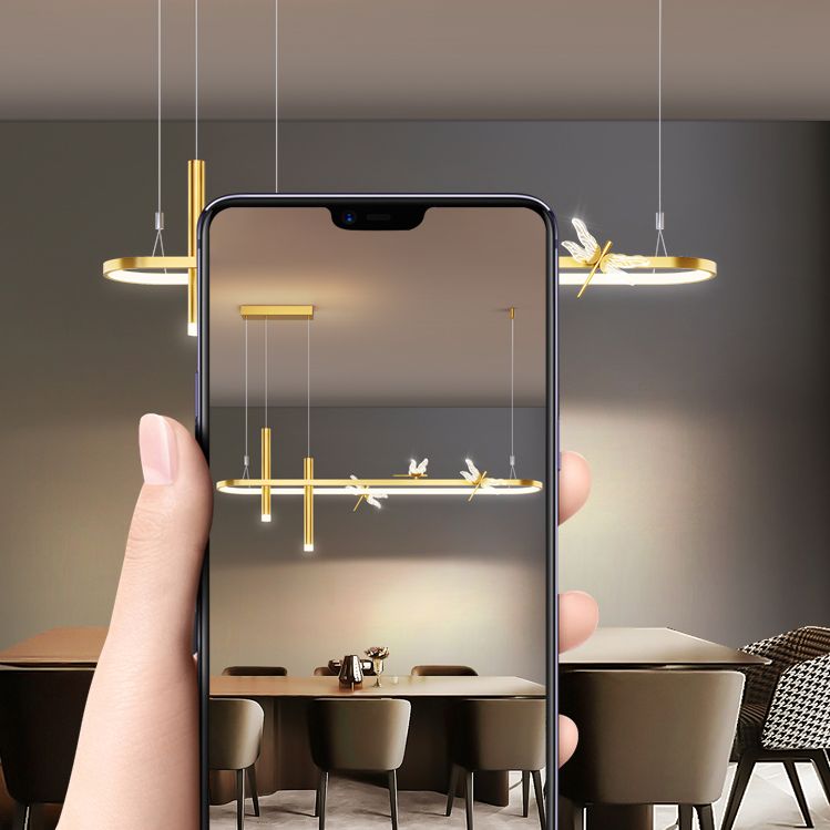 Mid-Century Straight Bars Island Chandelier Lights Metal Chandelier Lamp